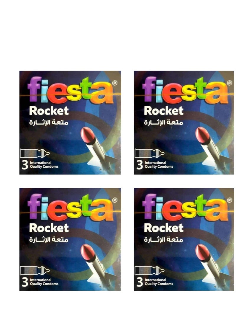 Fiesta Rocket Condoms -Ribbed, Dotted & Shaped - 4 Packs Of 3 Condoms - Image 3
