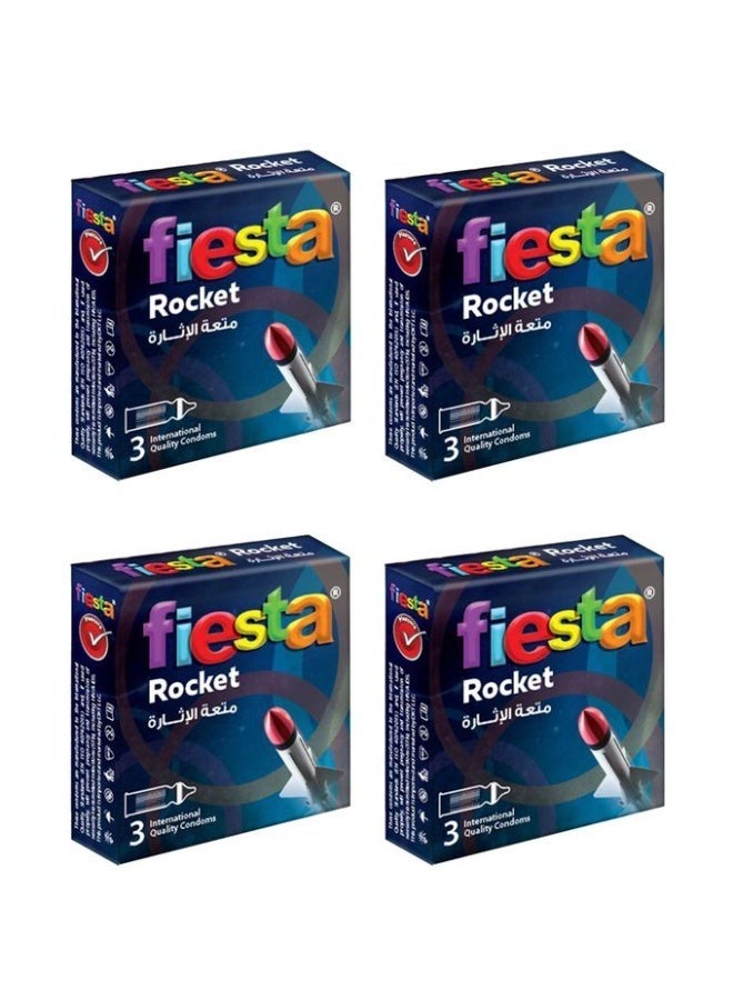 Fiesta Rocket Condoms -Ribbed, Dotted & Shaped - 4 Packs Of 3 Condoms - Image 1