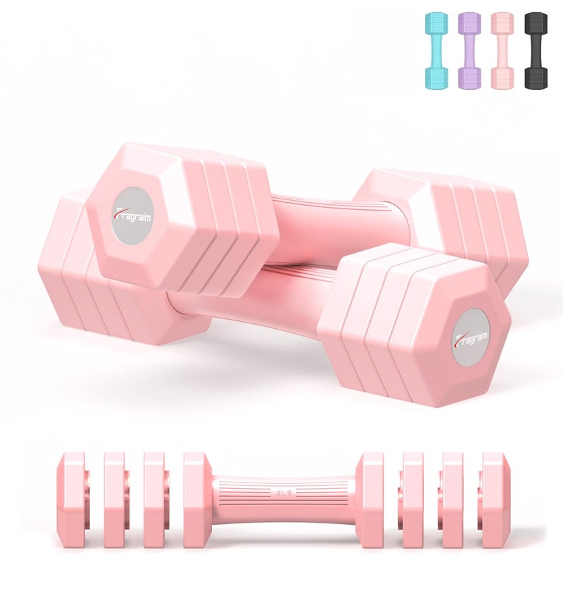 Fragraim Adjustable Dumbbells Set, 4 in 1 Hand Weights Set for Women Men 10 LB Dumbbell Pair Each 2lbs 3lbs 4lbs 5lbs Weights Dumbbells Set with TPU Soft Rubber Handle for Home Gym Exercise Fitness - Pink - Image 1