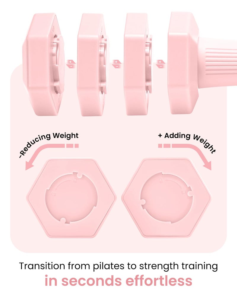 Fragraim Adjustable Dumbbells Set, 4 in 1 Hand Weights Set for Women Men 10 LB Dumbbell Pair Each 2lbs 3lbs 4lbs 5lbs Weights Dumbbells Set with TPU Soft Rubber Handle for Home Gym Exercise Fitness - Pink - Image 3