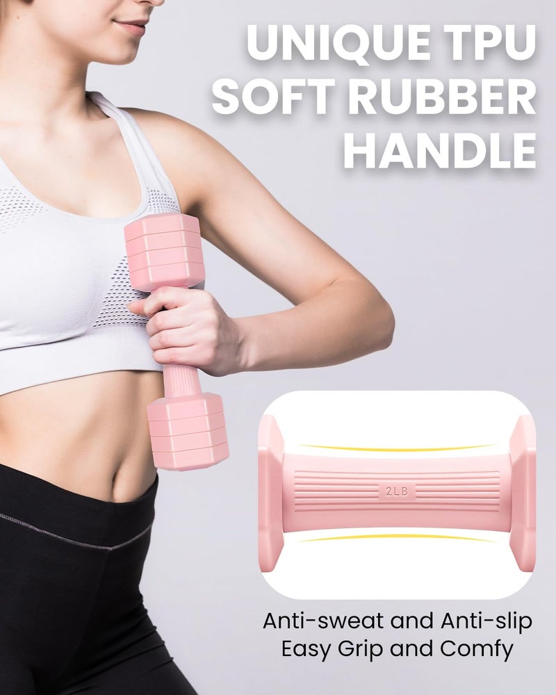 Fragraim Adjustable Dumbbells Set, 4 in 1 Hand Weights Set for Women Men 10 LB Dumbbell Pair Each 2lbs 3lbs 4lbs 5lbs Weights Dumbbells Set with TPU Soft Rubber Handle for Home Gym Exercise Fitness - Pink - Image 4