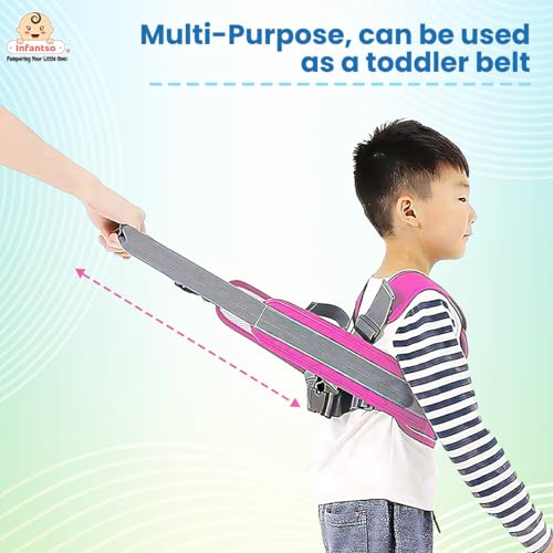 Infantso Safety Belts for Kids for Bike & Scooty (Pink), 2 Wheeler Vehicle Harness Belt with Four Point Safety Protection, Portable Seat Belts with Reflective Straps for Children & Toddlers - Image 3