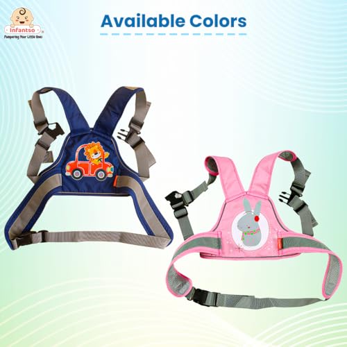 Infantso Safety Belts for Kids for Bike & Scooty (Pink), 2 Wheeler Vehicle Harness Belt with Four Point Safety Protection, Portable Seat Belts with Reflective Straps for Children & Toddlers - Image 4