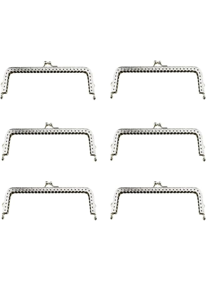 Purse Square Bag Kiss Clasp Frame Lock 15cm Diameter Rectangle Clutch Metal Vintage Latch Clip Smooth Open Close Sturdy No Scratch Loose Gap for DIY Crochet Fabric Coin Leather Bag 6pcs Silver - Image 1