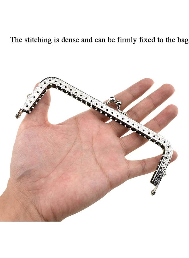 Purse Square Bag Kiss Clasp Frame Lock 15cm Diameter Rectangle Clutch Metal Vintage Latch Clip Smooth Open Close Sturdy No Scratch Loose Gap for DIY Crochet Fabric Coin Leather Bag 6pcs Silver - Image 5