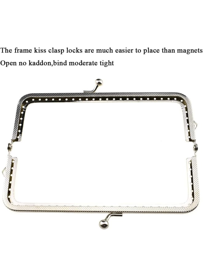 Purse Square Bag Kiss Clasp Frame Lock 15cm Diameter Rectangle Clutch Metal Vintage Latch Clip Smooth Open Close Sturdy No Scratch Loose Gap for DIY Crochet Fabric Coin Leather Bag 6pcs Silver - Image 4