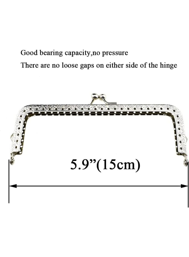 Purse Square Bag Kiss Clasp Frame Lock 15cm Diameter Rectangle Clutch Metal Vintage Latch Clip Smooth Open Close Sturdy No Scratch Loose Gap for DIY Crochet Fabric Coin Leather Bag 6pcs Silver - Image 2