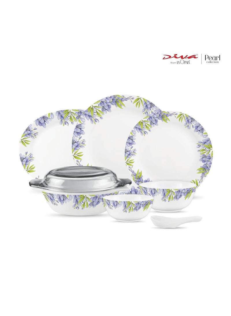 La Opala Diva by La Opala, Pearl Collection, Opal Glass Dinner Set 35 pcs, Lively Hues, White  - Image 2