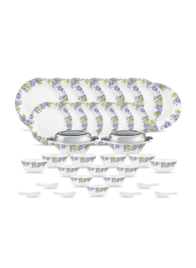 La Opala Diva by La Opala, Pearl Collection, Opal Glass Dinner Set 35 pcs, Lively Hues, White  - Image 1