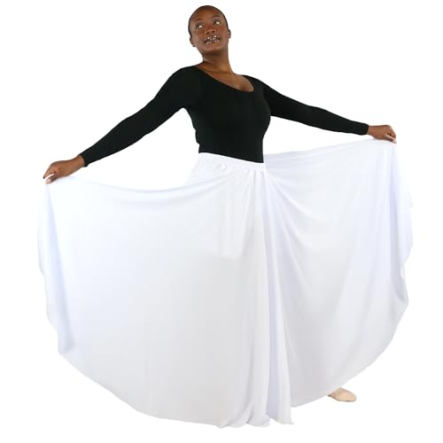 Danzcue Womens Long Full Circle Dance Skirt, White, S-M - Image 3