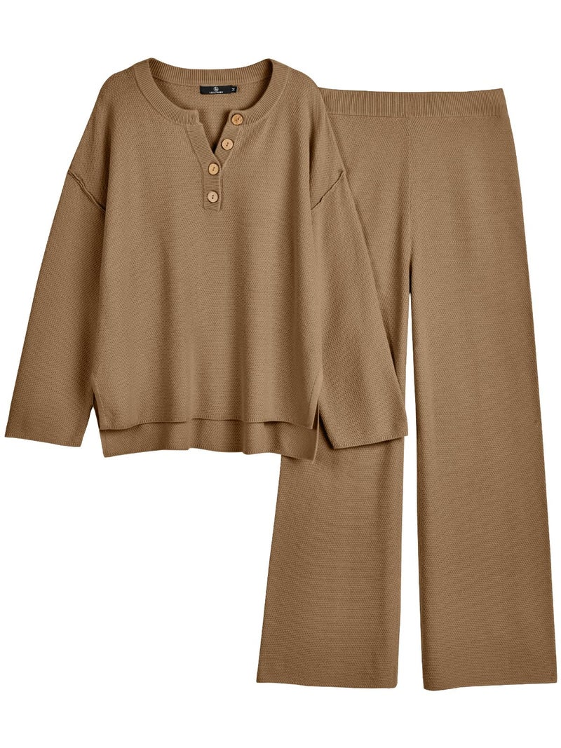 LILLUSORY Lounge Sets Womens Two 2 Piece Matching 2025 Fall Fashion Must Have Comfy Airport Outfits Clothes Clothing Trendy Knit Sweater Loungewear Travel Sweatsuit Sweat Suit Sets - Image 1