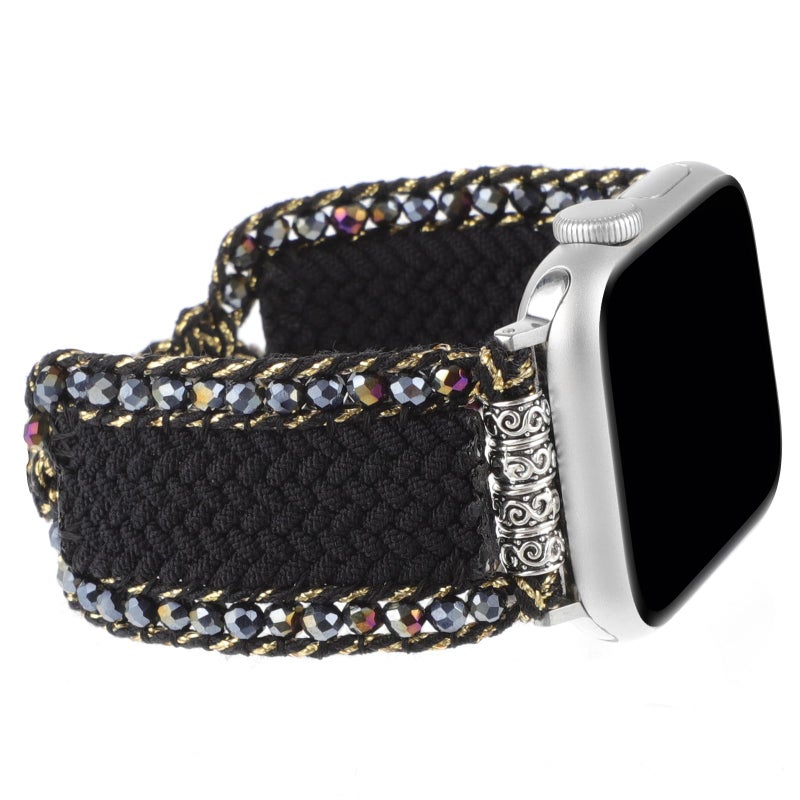 TERKOWQI Braided Western Boho Nylon Band Compatible with Apple Watch Bands 38mm 40mm 41mm 42mm 44mm 45mm 49mm, Women Adjustable Bracelet Beaded Bohemian Strap for iWatch Series 9 8 SE Ultra 7 6 5 4 3 2 1 (38mm/40mm/41mm, Boho Green Orange) - Image 1