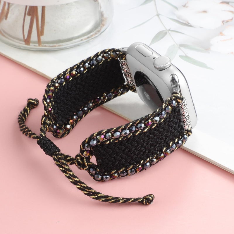 TERKOWQI Braided Western Boho Nylon Band Compatible with Apple Watch Bands 38mm 40mm 41mm 42mm 44mm 45mm 49mm, Women Adjustable Bracelet Beaded Bohemian Strap for iWatch Series 9 8 SE Ultra 7 6 5 4 3 2 1 (38mm/40mm/41mm, Boho Green Orange) - Image 3