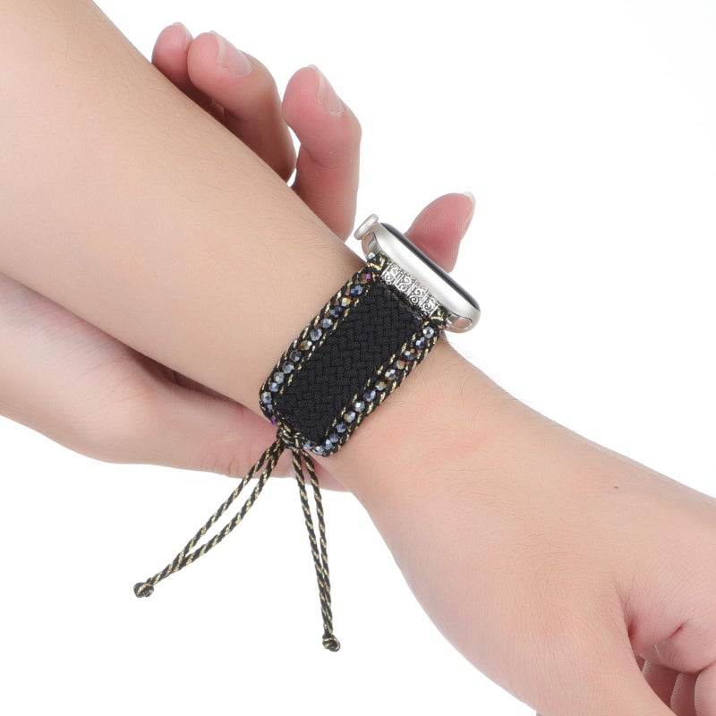 TERKOWQI Braided Western Boho Nylon Band Compatible with Apple Watch Bands 38mm 40mm 41mm 42mm 44mm 45mm 49mm, Women Adjustable Bracelet Beaded Bohemian Strap for iWatch Series 9 8 SE Ultra 7 6 5 4 3 2 1 (38mm/40mm/41mm, Boho Green Orange) - Image 5