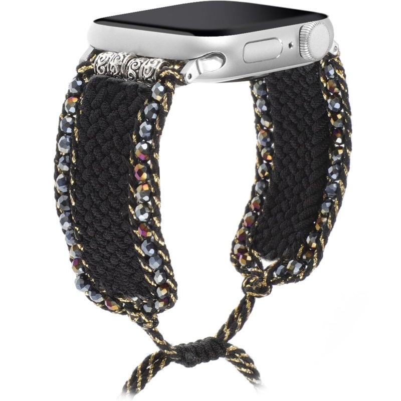 TERKOWQI Braided Western Boho Nylon Band Compatible with Apple Watch Bands 38mm 40mm 41mm 42mm 44mm 45mm 49mm, Women Adjustable Bracelet Beaded Bohemian Strap for iWatch Series 9 8 SE Ultra 7 6 5 4 3 2 1 (38mm/40mm/41mm, Boho Green Orange) - Image 2