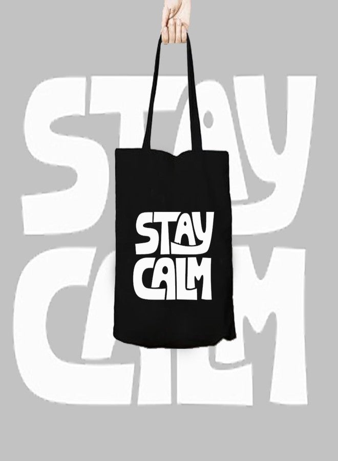 Clapcart Black Canvas Tote Bag for Women | Printed Multipurpose Cotton Zipper Bags | Cute Hand Bag for Girls (Stay Calm Print) - Image 3