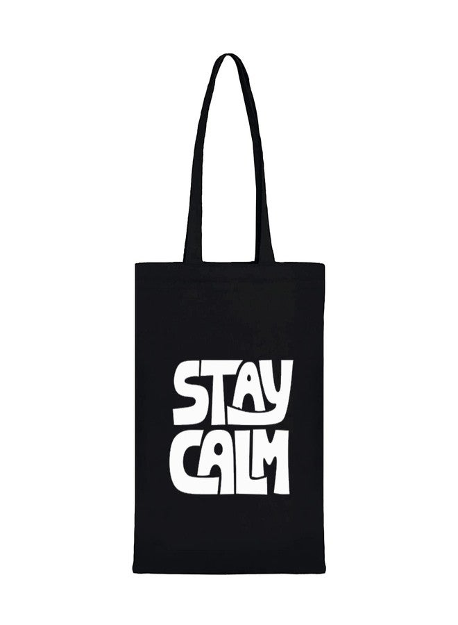 Clapcart Black Canvas Tote Bag for Women | Printed Multipurpose Cotton Zipper Bags | Cute Hand Bag for Girls (Stay Calm Print) - Image 1