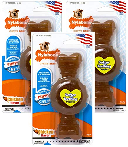 Nylabone 3 Pack of Puppy Teething Ring Bone Chicken Flavor Wolf SizeUp to 35 lbs - Image 1