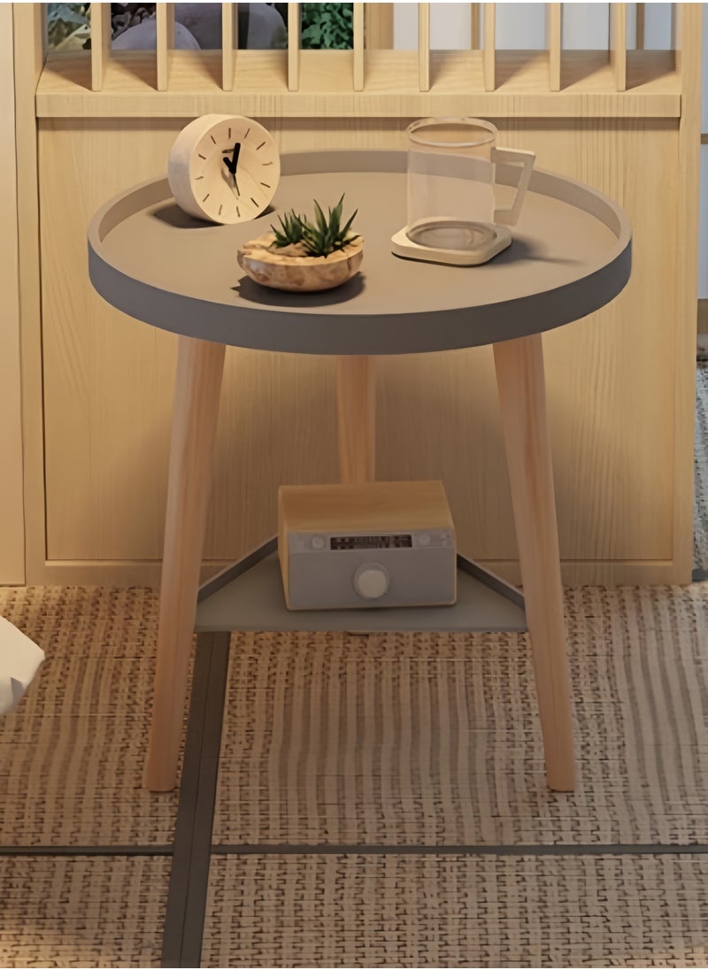 KEVIN - Round Coffee Table, Living Room Table with 2-Tier Storage Shelf, 16 Inch Modern Coffee Table With Wooden Frame And Polypropylene Desktop,Easy Assembly, Rustic Grey,40*40*44cm - Image 1