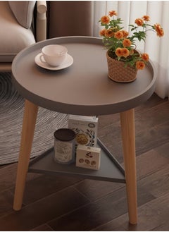 KEVIN Round Coffee Table, Living Room Table with 2-Tier Storage Shelf, 16 Inch Modern Coffee Table With Wooden Frame And Polypropylene Desktop,Easy Assembly, Rustic Grey,40*40*44cm  - Image 2