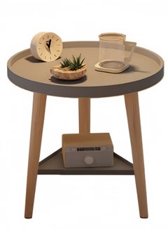 KEVIN Round Coffee Table, Living Room Table with 2-Tier Storage Shelf, 16 Inch Modern Coffee Table With Wooden Frame And Polypropylene Desktop,Easy Assembly, Rustic Grey,40*40*44cm  - Image 3