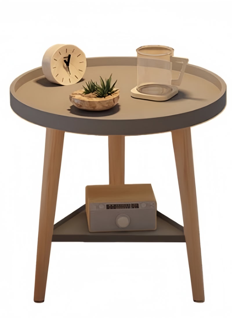 KEVIN - Round Coffee Table, Living Room Table with 2-Tier Storage Shelf, 16 Inch Modern Coffee Table With Wooden Frame And Polypropylene Desktop,Easy Assembly, Rustic Grey,40*40*44cm - Image 1
