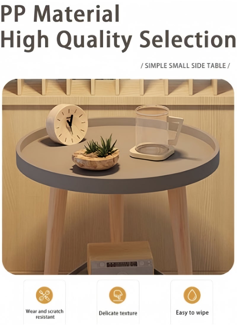 KEVIN - Round Coffee Table, Living Room Table with 2-Tier Storage Shelf, 16 Inch Modern Coffee Table With Wooden Frame And Polypropylene Desktop,Easy Assembly, Rustic Grey,40*40*44cm - Image 1