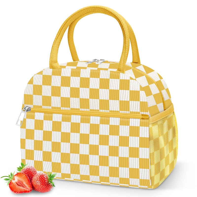 DALINDA Corduroy Lunch Bag Lunch Box for Women Men,Cute Insulated Lunch Bags,Water-Resistant Cute Cooler Lunch Tote Bag, Reusable LunchBox Large Capacity for Work Travel Picnic Beige - Image 1