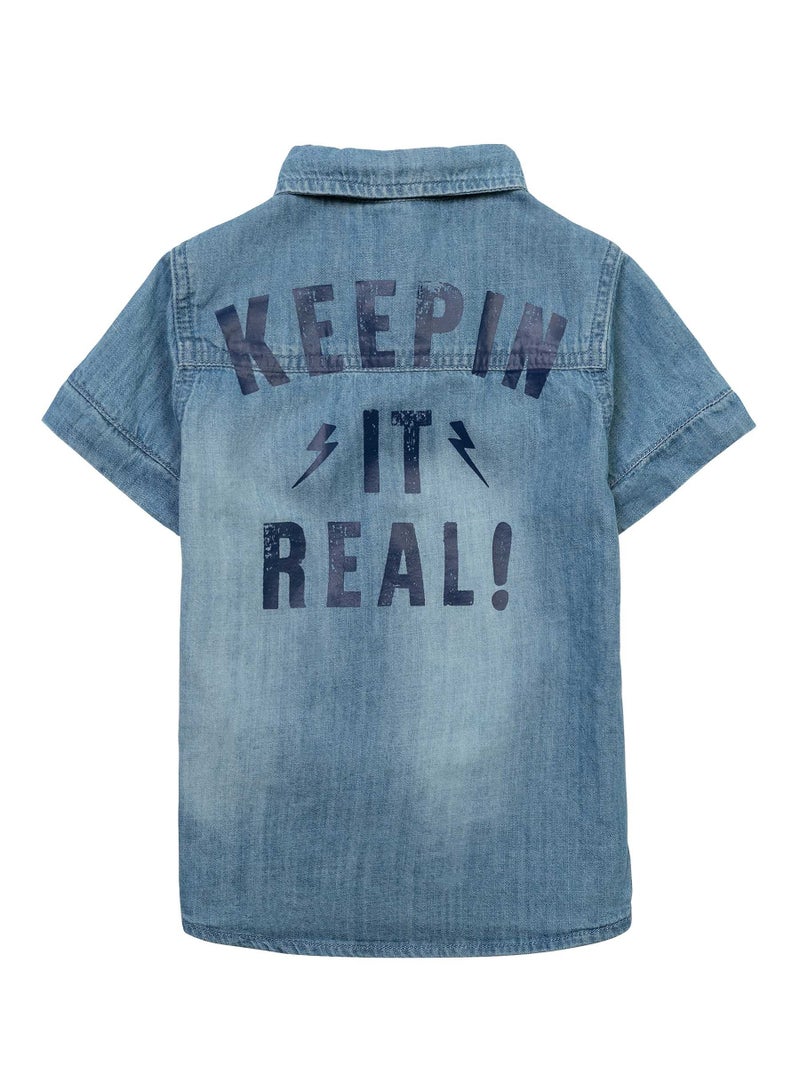 مينوتي قميص جينز أطفال بأكمام قصيرة وجيب على الصدر - Image 2