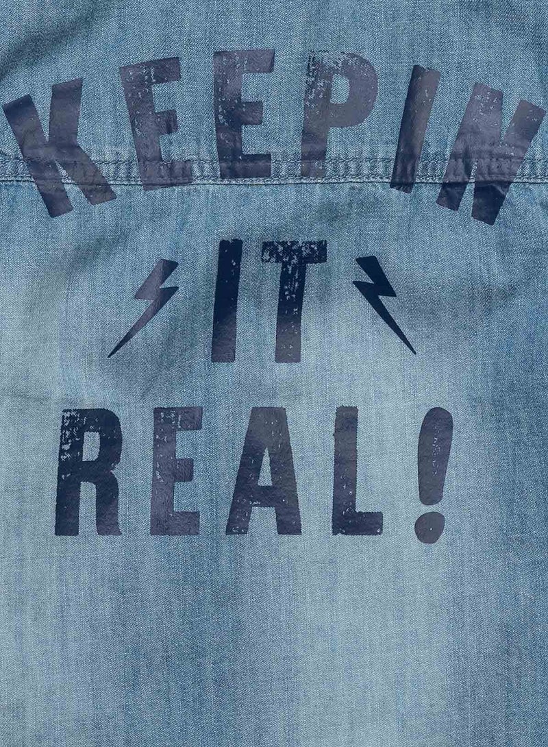 مينوتي قميص جينز أطفال بأكمام قصيرة وجيب على الصدر - Image 3