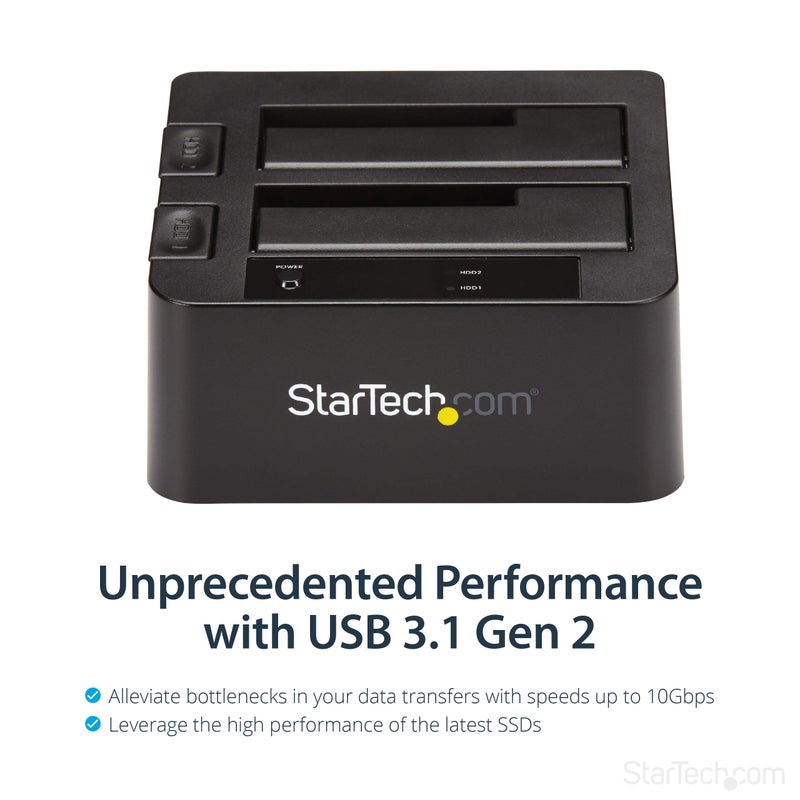 StarTech.com Dual-Bay USB 3.1 to SATA Hard Drive Docking Station, USB 3.1 (10 Gbps), External 2.5/3.5" SATA I/II/III, SSD/HDD Docking Station, Hot-Swap Hard Drive Bay, Top-Loading (SDOCK2U313) - Image 3