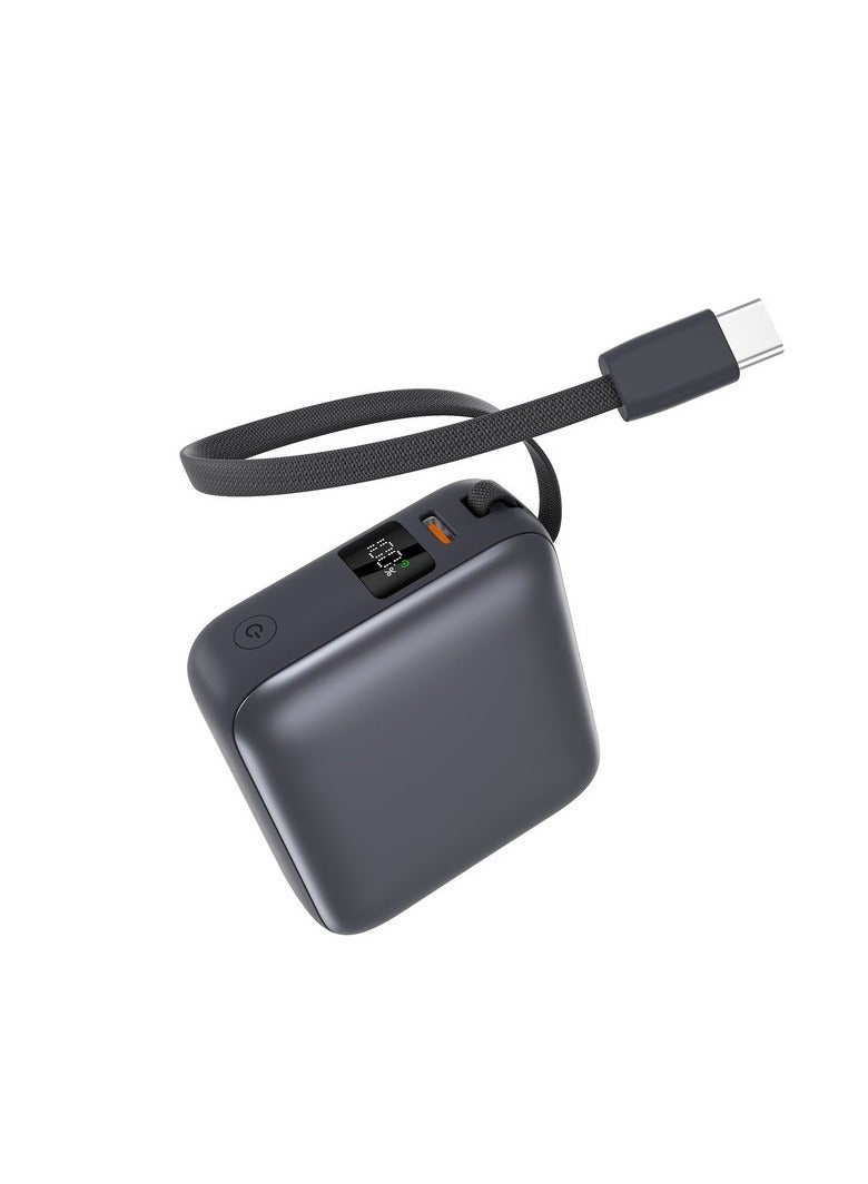 iOsuite Mini Power Bank 10000mAh 35W PD Fast Charging, Charge 2 Devices Simultaneously, Built-in USB-C Cable, Digital LED Display, Air Travel Approved Portable Charger Compatible with iPhone, Samsung, iPad & More – Grey - Image 1