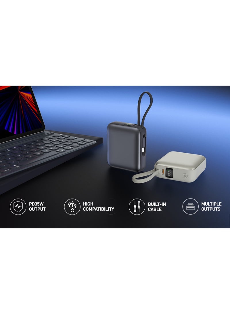 iOsuite Mini Power Bank 10000mAh 35W PD Fast Charging, Charge 2 Devices Simultaneously, Built-in USB-C Cable, Digital LED Display, Air Travel Approved Portable Charger Compatible with iPhone, Samsung, iPad & More – Grey - Image 5
