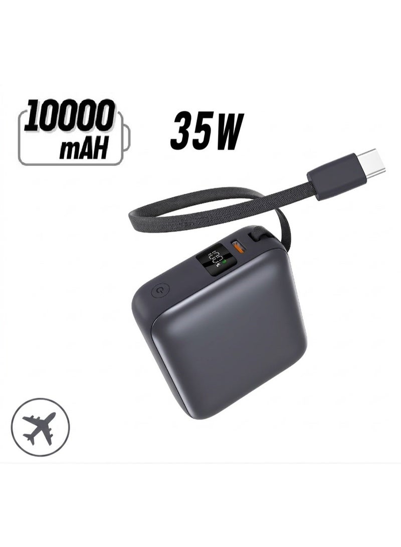 اى او سويت باور بنك iOsuite صغير الحجم سعة 10000 مللي أمبير، شحنarging, Charge 2 Devices Simultaneously, Built-in USB-C Cable, Digital LED Display, Air Travel Approved Portable Charger Compatible with iPhone, Samsung, iPad & More – Gre سريع PD حتى 35 واط، شحن جهازين في نفس الوقت، كابل تايب سي مدمج، شاشة رقمية LED، معتمد للسفر الجوي، متوافق مع ايفون وسامسونج وايباد – رمادي - Image 1