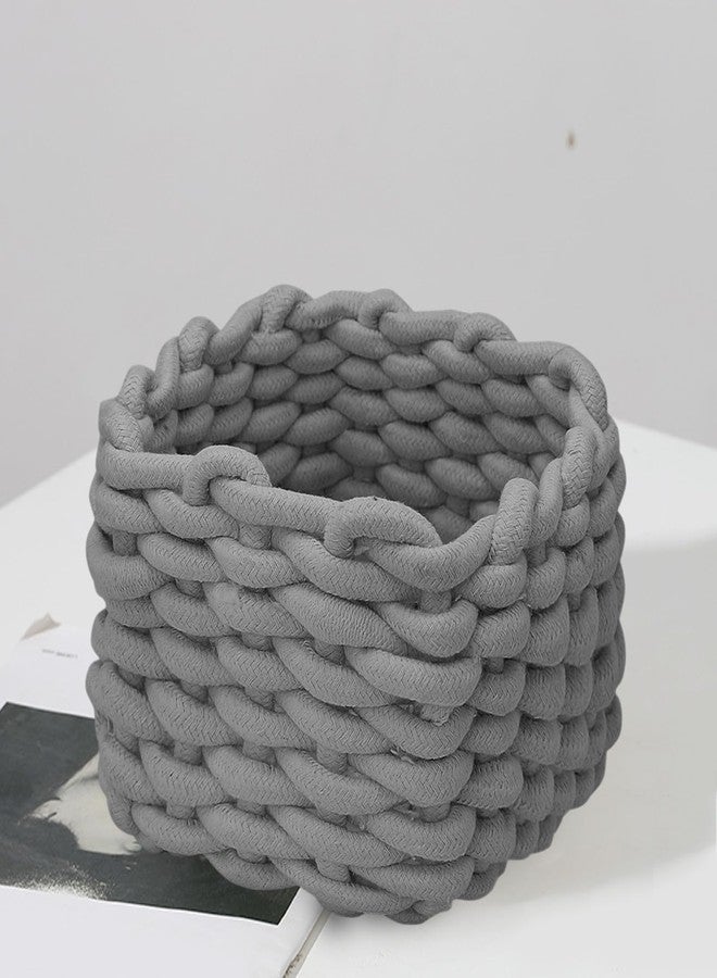 JLNGTHONG Small Woven Basket, Gray Small Basket Mini Cotton Rope Baskets for Little Items, Square Cute Baskets for Baby Room, Nursery, Bedroom - Image 4