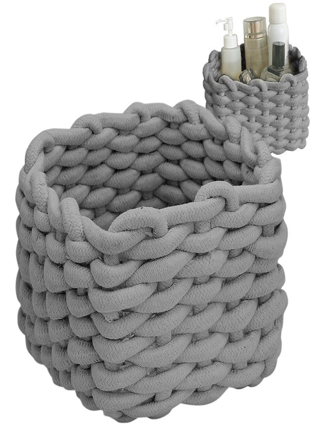 JLNGTHONG Small Woven Basket, Gray Small Basket Mini Cotton Rope Baskets for Little Items, Square Cute Baskets for Baby Room, Nursery, Bedroom - Image 1