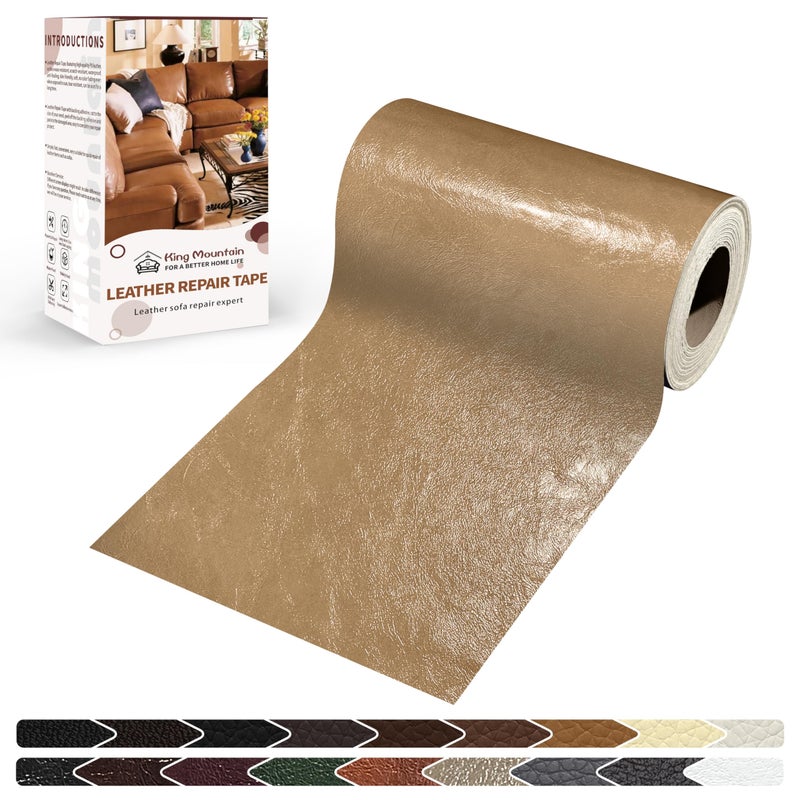 KING MOUNTAIN Leather Repair Patch4 x 63 Inches self Adhesive Leather Repair Tape for Damaged Leather Furniture Sofa SeatingCar Seats Leather GoodsKhaki