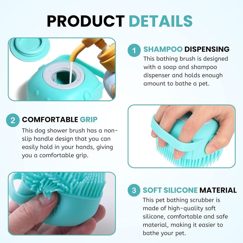 Riviox Soft Silicone Pet Grooming Brush with Shampoo Dispenser - 2-in-1 Bathing & Shedding Brush for Dogs and Cats - Image 3