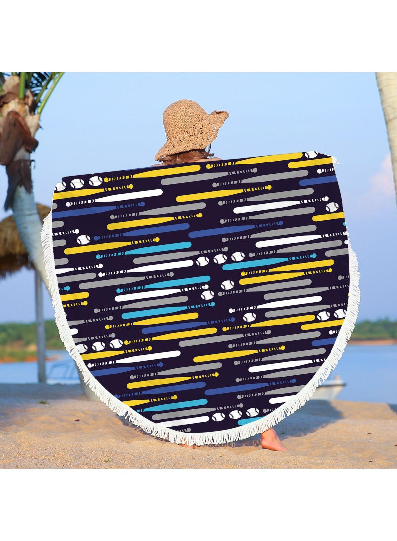 Bluejw Thick Round Beach Towel Blanket Microfiber Yoga Mat with Tassels Ultra Soft Super Water Absorbent Multi-Purpose Towel - Image 2