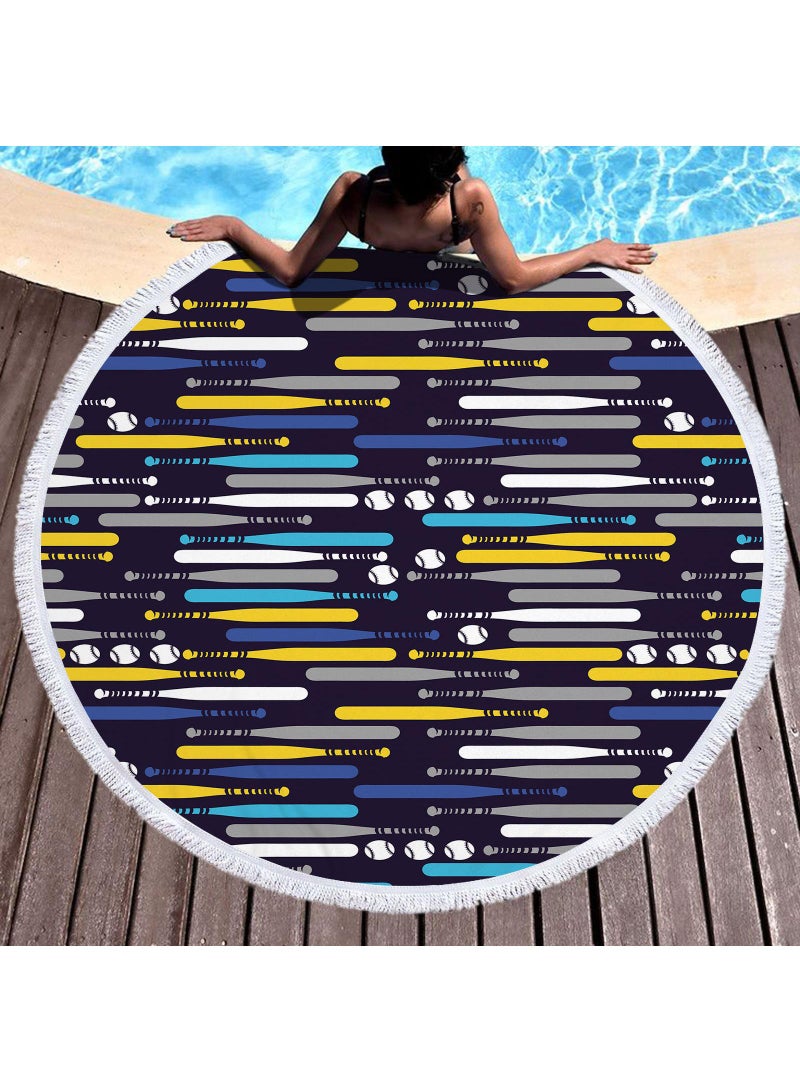 Bluejw Thick Round Beach Towel Blanket Microfiber Yoga Mat with Tassels Ultra Soft Super Water Absorbent Multi-Purpose Towel - Image 1