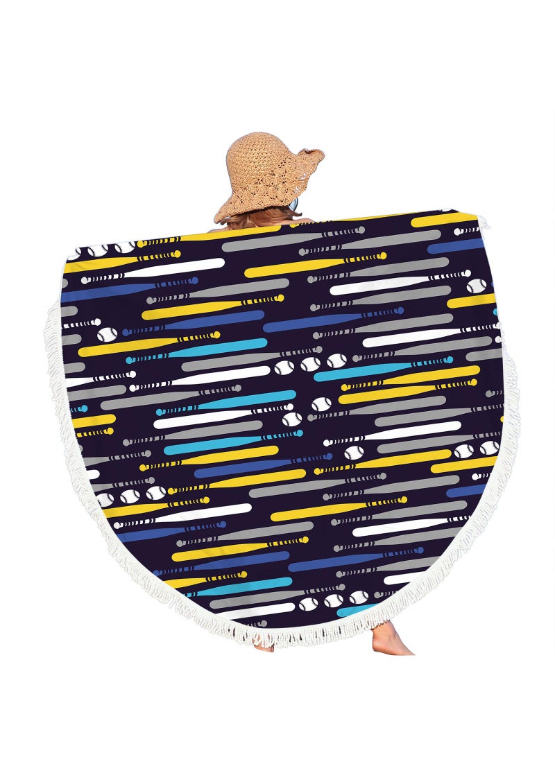 Bluejw Thick Round Beach Towel Blanket Microfiber Yoga Mat with Tassels Ultra Soft Super Water Absorbent Multi-Purpose Towel - Image 3