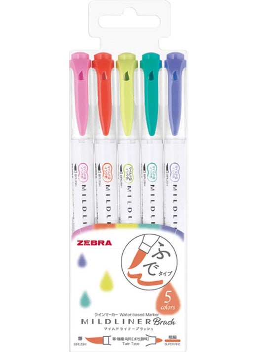 ZEBRA Mildliner Brush Pen Set of 5 Wft8-5c-Hc 