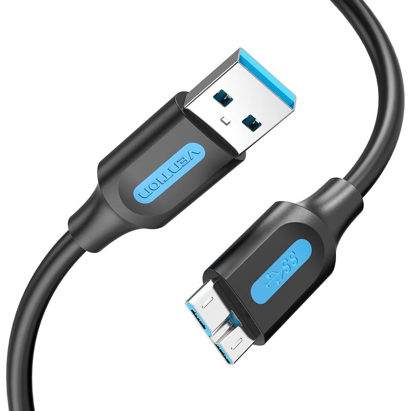 كابل القرص الصلب من VENTION، سرعة 5 جيجابت في الثانية، USB 3.0 A إلى Micro USB B، متوافق مع الأقراص الصلبة الخارجية المحمولة من Seagate وToshiba وWestern Digital (WD) وWD My Passport (USB 3.0 A إلى Micro-B، طول 2 متر) - Image 1