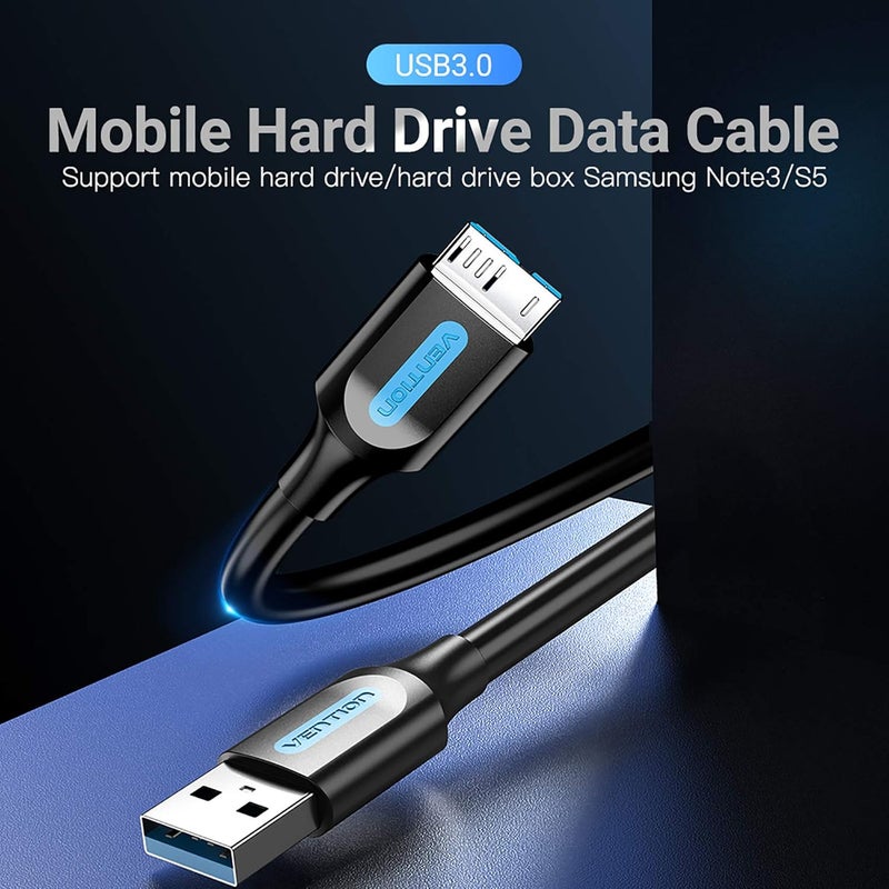 كابل القرص الصلب من VENTION، سرعة 5 جيجابت في الثانية، USB 3.0 A إلى Micro USB B، متوافق مع الأقراص الصلبة الخارجية المحمولة من Seagate وToshiba وWestern Digital (WD) وWD My Passport (USB 3.0 A إلى Micro-B، طول 2 متر) - Image 2