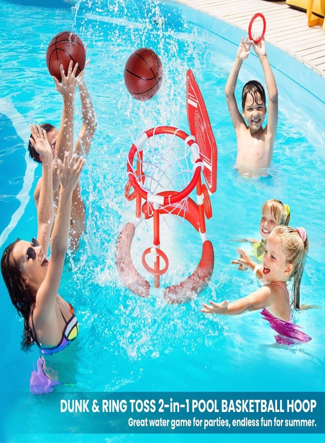 AuroTops Pool Basketball Hoop with Backboard Ring Toss Games for Kids and Adults,Floating Basketball Pool Toys,Swimming Pool Toys,Family Pool Party,Summer Gifts,Pool Games,Include 2 Balls and Pump,Red - Image 4