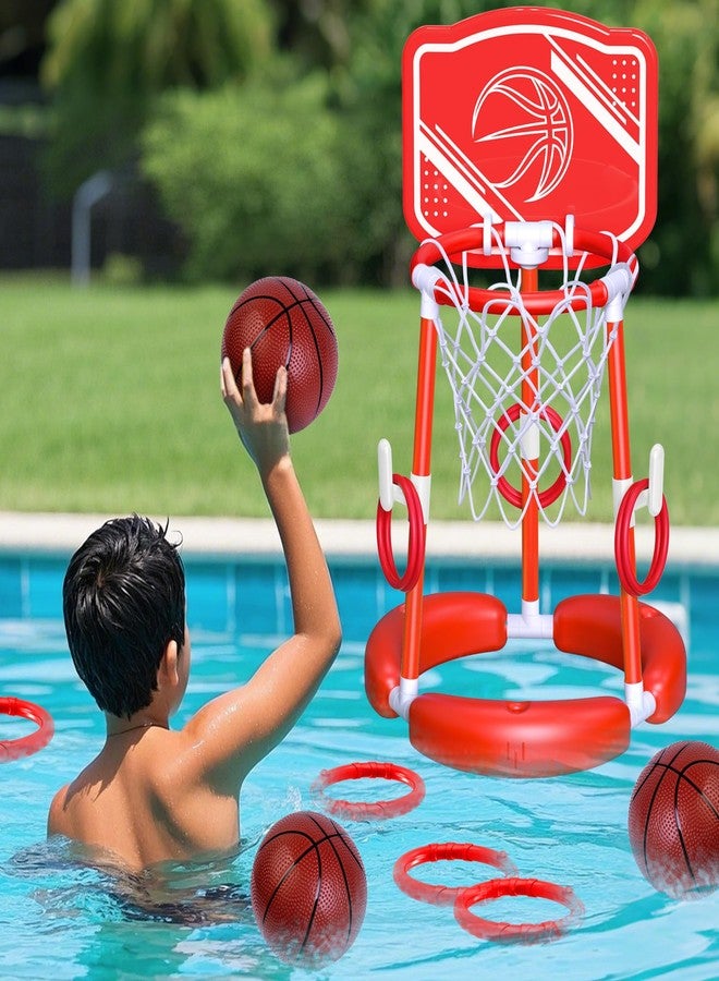 AuroTops Pool Basketball Hoop with Backboard Ring Toss Games for Kids and Adults,Floating Basketball Pool Toys,Swimming Pool Toys,Family Pool Party,Summer Gifts,Pool Games,Include 2 Balls and Pump,Red - Image 1