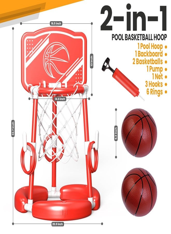 AuroTops Pool Basketball Hoop with Backboard Ring Toss Games for Kids and Adults,Floating Basketball Pool Toys,Swimming Pool Toys,Family Pool Party,Summer Gifts,Pool Games,Include 2 Balls and Pump,Red - Image 3