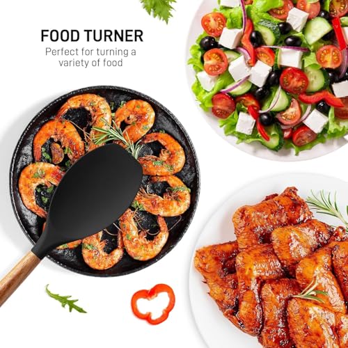 MOBDESK Silicone Spatula with Wooden Handle – Heat Resistant, Non-Stick, Flexible Kitchen Utensil for Baking, Cooking & Mixing – BPA-Free, Soft & Durable – Ideal for Scraping & Spreading (5-Pcs,Black) - Image 5