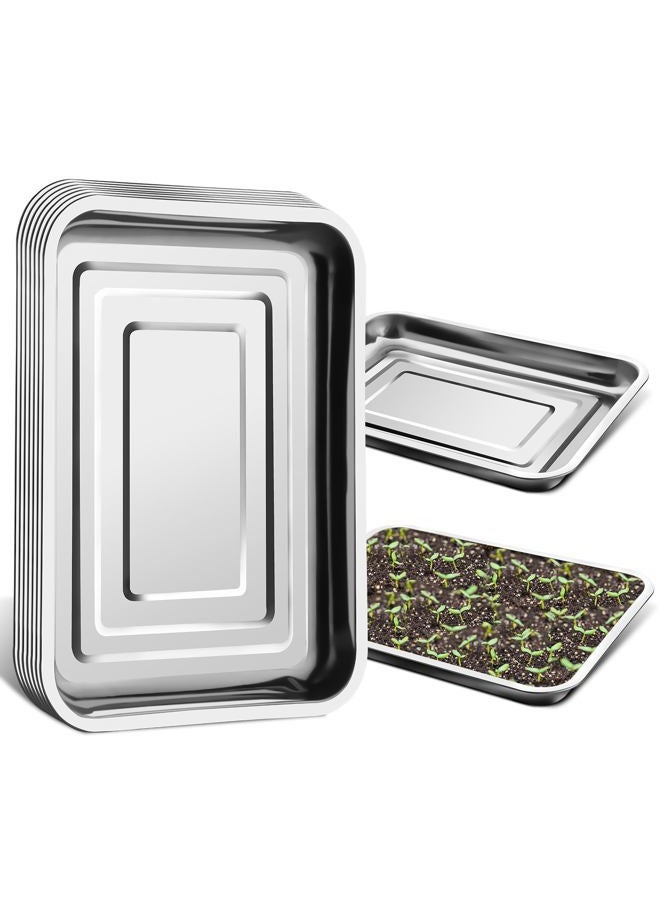 RooTrimmer Stainless Metal Trays, Stainless Steel Seed Starter Carry Tray Fit 54 Cell Plug Tray, Nursery Seedling Pots Water Collection Transplantation (11.6 inch×15.2 inch, 1.45" Height, 10-Pack) - Image 1