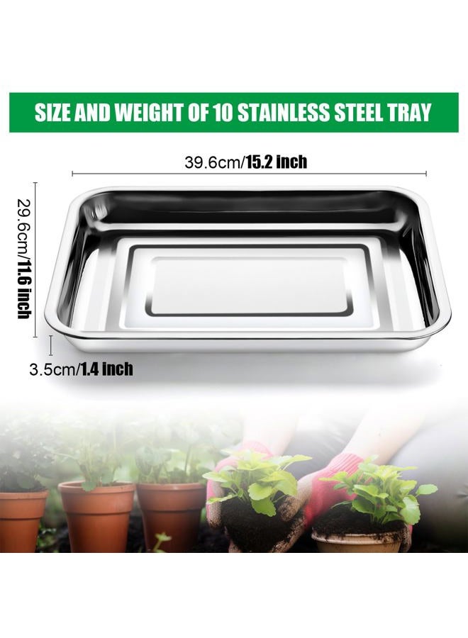 RooTrimmer Stainless Metal Trays, Stainless Steel Seed Starter Carry Tray Fit 54 Cell Plug Tray, Nursery Seedling Pots Water Collection Transplantation (11.6 inch×15.2 inch, 1.45" Height, 10-Pack) - Image 3